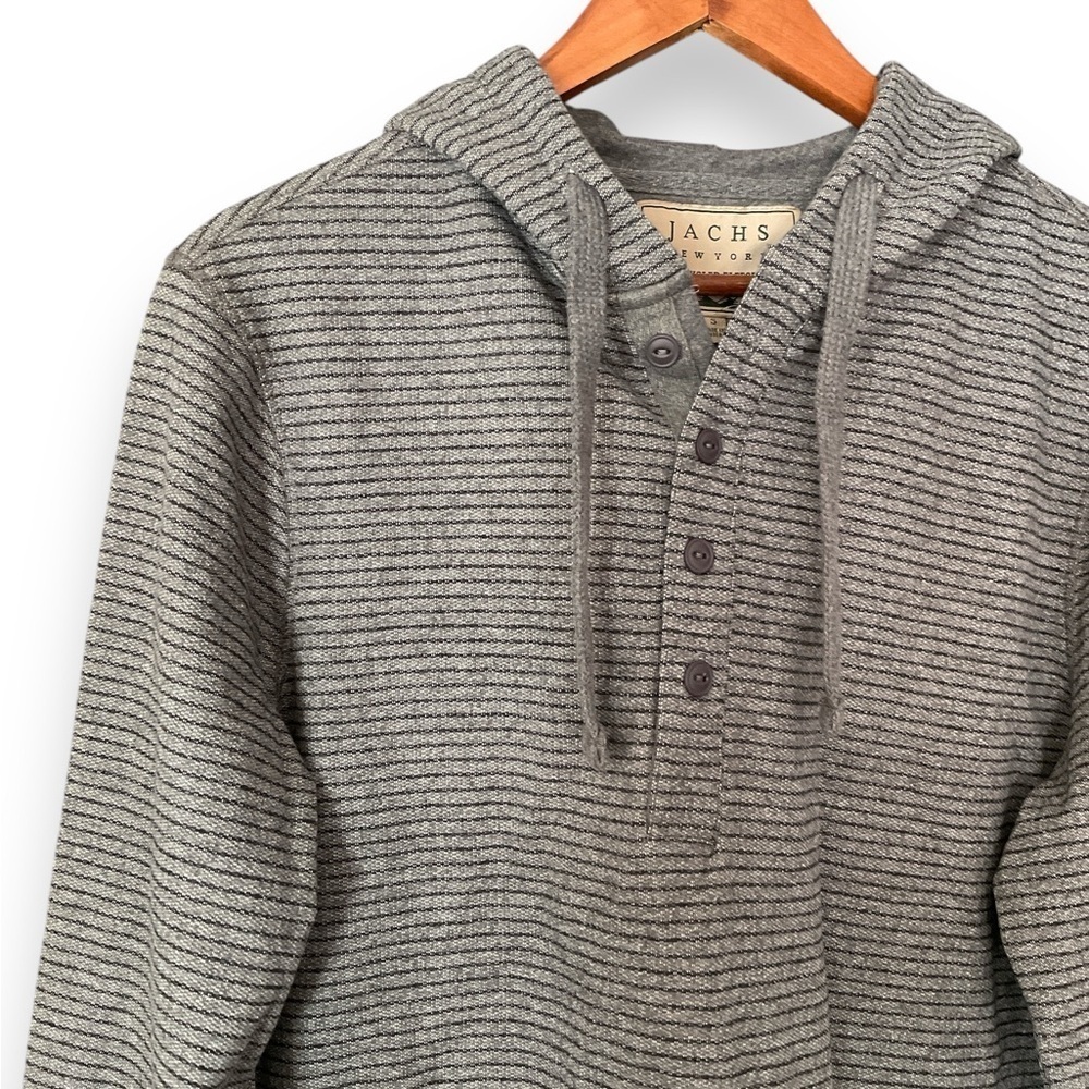 Jachs New York Grey Stripe Hooded Recycled Fleece Pullover Sweatshirt Small